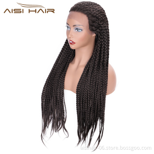 Aisi Hair Long Senegalese Twist Braided Brown Wig Glueless Synthetic Lace Front Wig Twist Box Braids Hair Wigs For Black Women